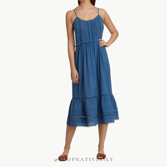 Veronica Beard Women's Ayesha Eyelet Ruffle Hem Midi Tank Dress Sz Medium, Blue - Picture 1 of 14